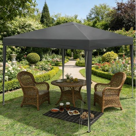 Tonnelle pergola pliante 3x3 m réglable anthracite OKMYHOME (1/5)