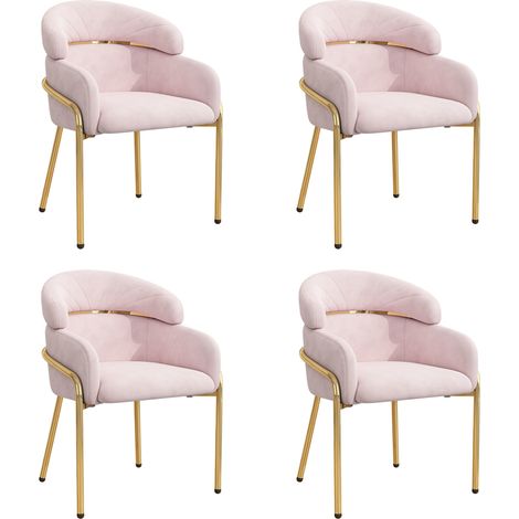 Chaise de salle à manger individuelle, luxe discret, salon, chambre, fauteuil de loisirs, avec quatre pieds en métal, velours, rose (1/5)