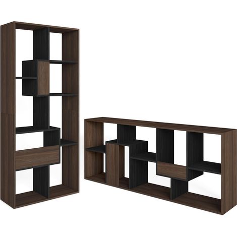 Skraut Home - Libreria scaffale, Scaffali in legno a ripiani, 67x31x162cm, Per libri, Stile moderno, Rovere scuro e Nero (1/5)