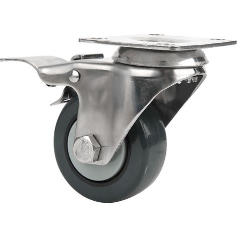 Roulettes universelles de 7,6 cm (3 po) en polypropylène avec frein, support en acier inoxydable 304, silencieuses, capacité de charge : 60 kg (132,3 lb) (1/5)