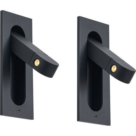 QAZQA Set di 2 lampade da parete moderne nere con LED e porta (1/5)