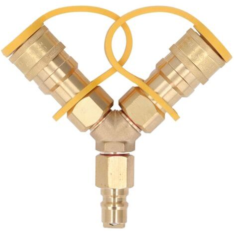 Répartiteur de gaz en Y de 3/8 pouces adaptateur de connexion/déconnexion rapide au gaz naturel simultanément pour deux unités NG et GPL grils réchauds de camping foyers de cour (1/4)