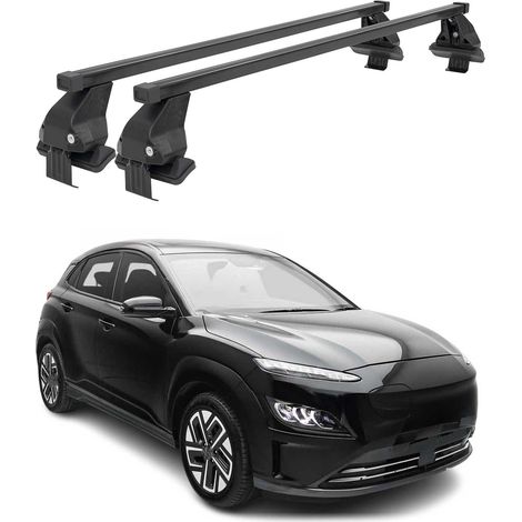 OMAC Dachträger Querträger Stahl für Hyundai Kona Electric I 2018-2023 – Abschließbar – City-Crash-getestet – DIN 75302:2019 – ISO/PAS 11154:2006 – Max. 50 kg Schwarz (1/5)