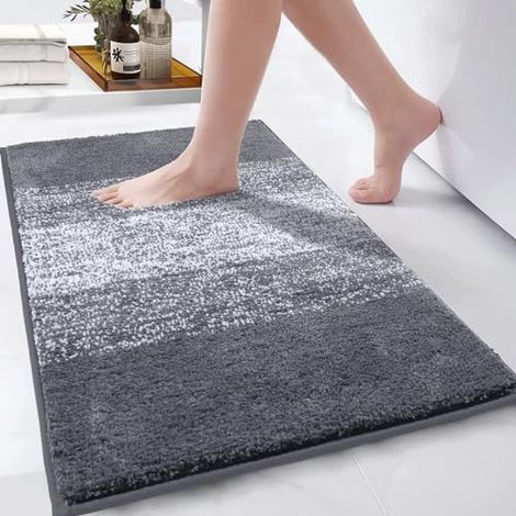 Tapis de Bain Antidérapant Lavable en Machine, 80 x 120 cm Super Absorbent l'eau Tapis Salle de Bain Extra Doux Tapis Toilette pour Salle de Bain, Gris (1/3)