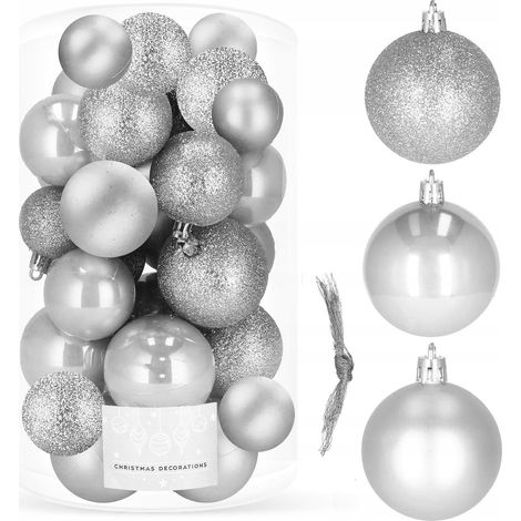 SET VON KUGELN für den WEIHNACHTSBAUM 30Stk silberne Weihnachtskugeln Weihnachtsmix