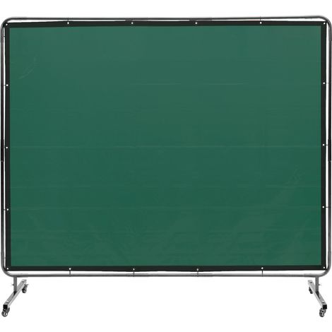 Rideau de Soudage avec Cadre, 1,8x2,4 m Écran de Protection pour Soudure en Vinyle Ignifuge sur 4 Roues Pivotantes 2 Verrouillables, Rideau Mobile Professionnel pour Atelier, Industrie, Vert (1/5)