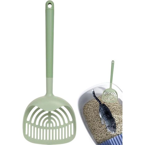 Pala para arena de gato, Fácil de montar, Higiénica y duradera, Pala plegable para arena de gato color verde, Plástico PC, 40 x 15 cm, Plegable (1/5)