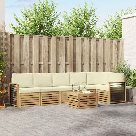 vidaXL Ecksofa Set mit Kissen 7 pcs Weiß und Creme Massivholz Akazie (1/5)