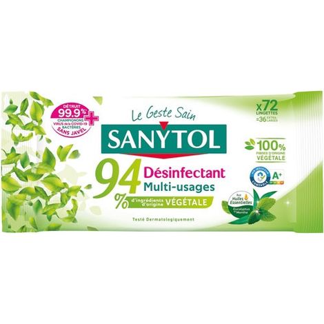 SANYTOL - Lingettes désinfectantes eucalyptus x72