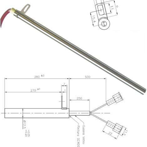Resistenza accensione stufe a pellet d.12,5mm lung 28cm EDILKAMIN ITALIANA CAMIN
