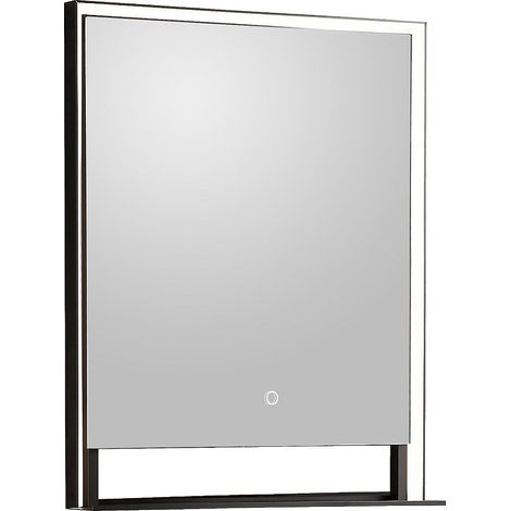 Specchio da bagno rettangolare luminoso antiappannamento con mensola integrata Bordo nero opaco 60 x 80 cm - VALONERA