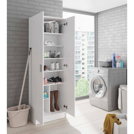 Dmora Armario multiusos de dos puertas con seis baldas, color blanco, Medidas 59 x 180 x 37 cm, con embalaje reforzado (1/5)