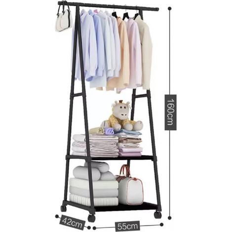 TRADE SHOP - Stand Appendiabiti Attaccapanni In Legno Mdf E Metallo Camera Da Letto Nero -