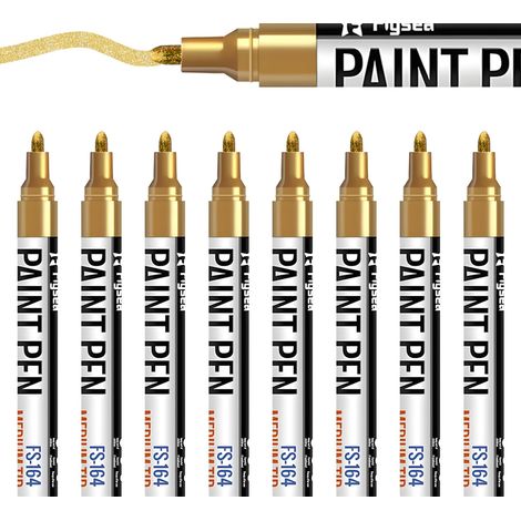 Lot de 8 marqueurs peinture dorés - Imperméables et opaques - Avec pointe ogive - Pour verre, bois, métal, plastique, pierre et papier (1/5)