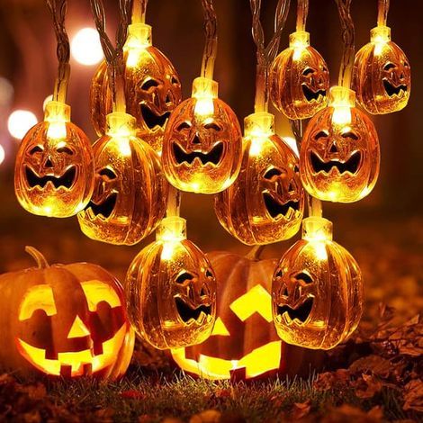 Guirlande lumineuse citrouille d'Halloween, citrouille en cristal 3D, 20 LED, fonctionne sur piles, idéale pour décorer la maison, le jardin ou les fêtes, 3 m, blanc chaud (1/5)
