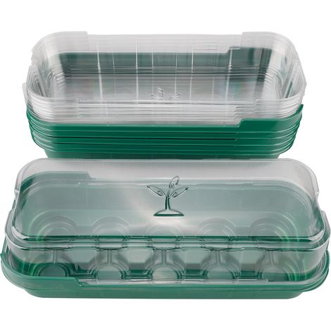 Kit de plateaux de démarrage de plantes, 6 pièces, 10 trous, réutilisables, transparents, pour le jardinage, la Germination, maintient la chaleur et l'humidité, vert (1/5)