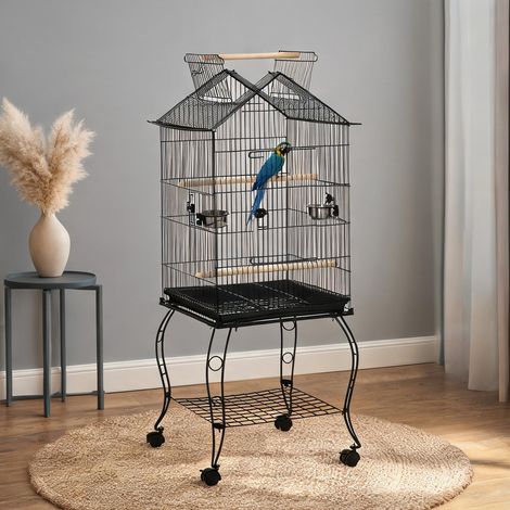Cage pour oiseaux preto en fio de Aço Madeira e Aço Inoxidável (1/5)