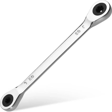 Clé à Cliquet Double Carré E6 E8, 72 Dents, 5° d'Arc, Pour Espaces Étroits, Réparation Auto et Mécanique, Acier Chrome-Vanadium (1/5)