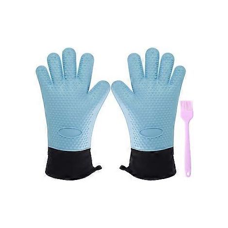 Ofenhandschuhe aus hitzebeständigem Silikon, rutschfeste Ofenhandschuhe mit Fingern, lebensmittelecht, wasserdichte Küchenhandschuhe, langärmelige Ofenhandschuhe für B