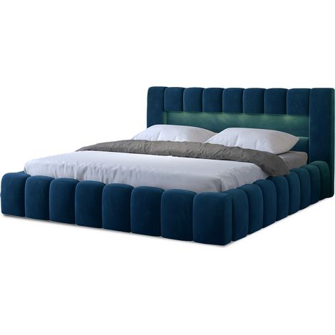 Les Tendances – Lit coffre 160x200 cm – Revêtement velours italien bleu pétrole – Tête de lit lumineuse – Coffre de rangement avec vérins à air comprimé - trole-160x200 (1/5)