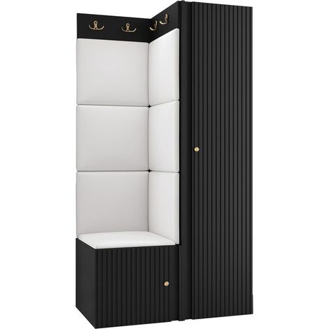 Meuble d'entrée Hartford 390, Faux cuir Soft 017, 186x82x46cm, MDF, Stratifié, Faux cuir, Murale, À poser