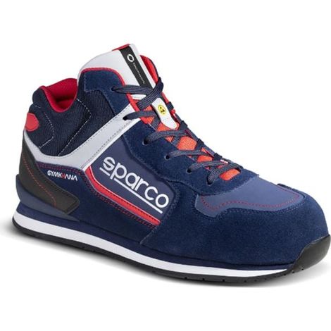 SPARCO Scarpe Antinfortunistiche Alte GYMKHANA OLYMPUS – Nubuck e Pelle Scamosciata, Sicurezza S3S - Taglia: 36 - Colore: Blu Marine / Rosso