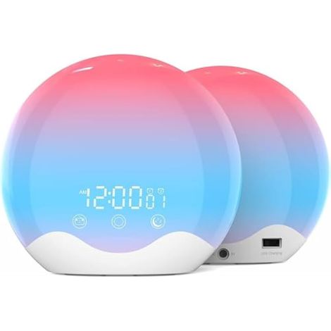 Réveil Matin, 6 Sons Naturels et 12 Couleurs, Lumière De Réveil avec Simulation De Lever/Coucher De Soleil, Deux Alarmes, Aide au Sommeil, Minuterie De Sommeil, Idéal pour Un Cadeau (1/5)