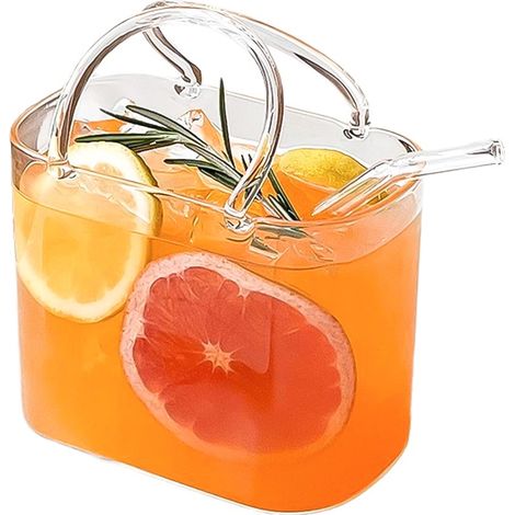 Tragbares, handtaschenförmiges Cocktailglas, witziges Wein- und Obstglas, taschenförmiges Glas mit Strohhalm