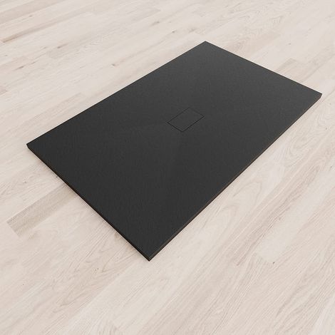 SMC Duschwanne Duschtasse mit Anti-Rutsch Flach mit Steinoptik Schwarz inkl. Ablaufgarnitur 160x100 cm