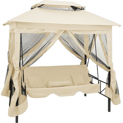 Tonnelle de jardin, Pergola, Belvédère convertible en balancelle Blanc crème XZZ12914 (1/5)