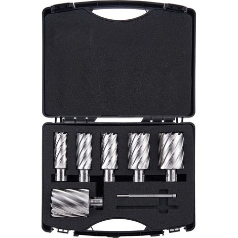 Assortiment de Fraises à Carotter 6PCs Fraise Annulaire Attaches Universelles Diamètre 25-50,8 mm Profondeur de Perçage 50,8 mm en Acier Rapide HSS Accessoires pour Perceuse Magnétique Métaux (1/5)