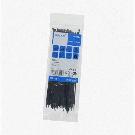 100 COLLIERS DE FIXATION NOIRS 2.5 X 200 MM CONVIENT Pr DES DIAMETRES DE 3 à 52.5MM, RESISTANCE 80N