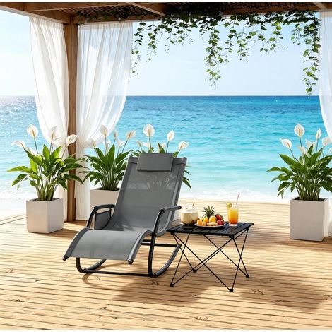 Chaise longue de jardin 152x84x83 cm métal polyester gris, poche latérale, pour terrasse – MEUBLIV (1/5)