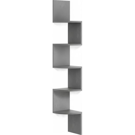 Étagère d'angle, H x L x P : 125 x 20 x 20 cm, 5 Niveaux, MDF, Design Zigzag, Murale, Gris (1/5)