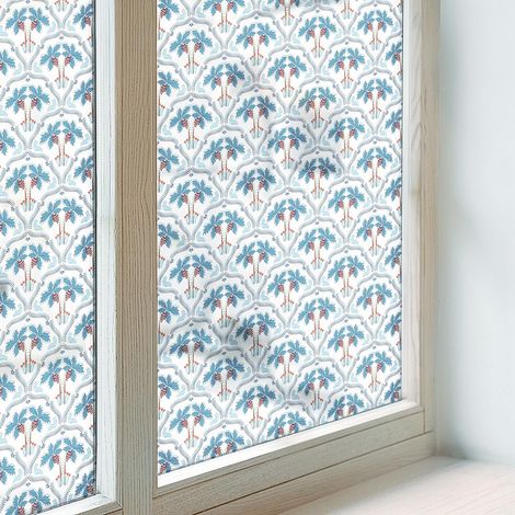 Klebefolie 100x100 cm Dekorativ Folie für Badezimmer Schlafzimmer Milchglas Selbstklebend Sichtschutz Fenster Dekorfolie Blickdicht PVC Blaue Palmen