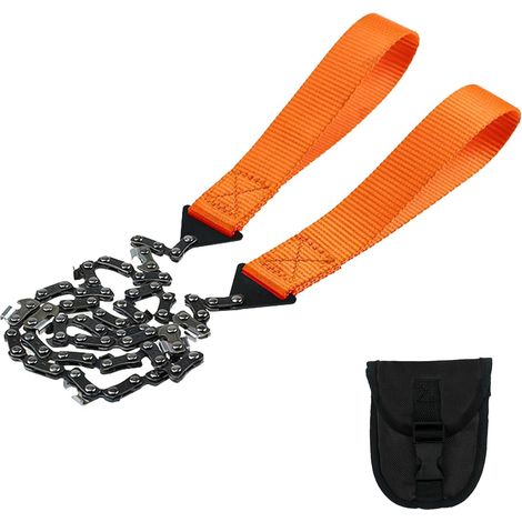 Scie à Chaîne Manuelle, 24″ Durable Scie a Fil de Survie Portable avec des Sac de Ceinture et des Poignées pour Outils de Camping et Accessoires de Plein Air (A, Orange) (1/5)