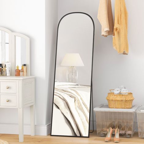 Miroir sur pied rectangulaire arrondi cadre en aluminium avec support pour entrée chambre dressing 50 x 161.5 cm noir (1/5)