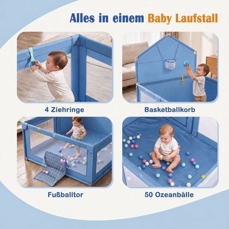 Foldable Baby Playpen with Non-Slip Feet, Blue, 223x150 cm (1/5)