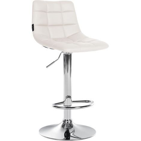 Sgabello da bar moderno x1 in PVC bianco con motivo trapuntato e base a tromba in metallo cromato 100005647