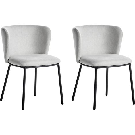 Conjunto de 2 sillas de comedor modernas con asiento tapizado en tela y respaldo curvado sin brazos patas negras gris claro Mina (1/5)