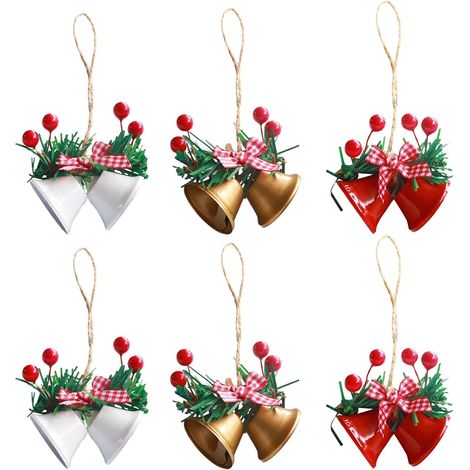 6PCS Cloches de Noël,Vintage Cloche en Fer, Noël Festival Décorer Trompette Cloche Pendentif Corde de Chanvre Fruits Rouges Accessoires Tentures (1/5)