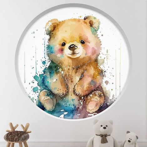 Stickers Trompe l'oeil Arche ronde Enfants - Ourson - Diamètre 30 cm (1/5)