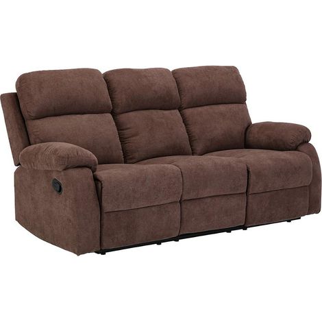 Vente-Unique – Canapé relax 3 places en tissu 100% polyester – Inclinaison 130° – Piètement métal – Confort équilibré – Couleur marron