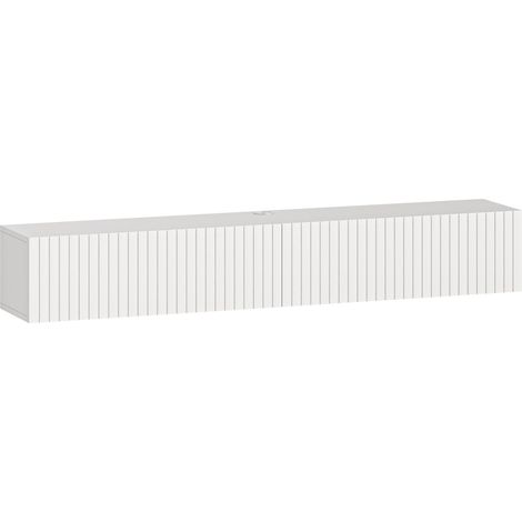 Meuble TV mural 140 cm, compatible avec les téléviseurs jusqu'à 72 pouces, avec 2 portes battantes, 140 x 25 x 22 cm, blanc (1/5)