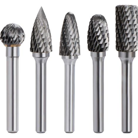 Kit de 5pcs Fraises Rotatives en Carbure de Tungstène Double Coupe Tige 6mm Tête 10mm Outil Perceuse Ponceuse Electrique Pour la sculpture sur métal, le polissage, la gravure (1/5)