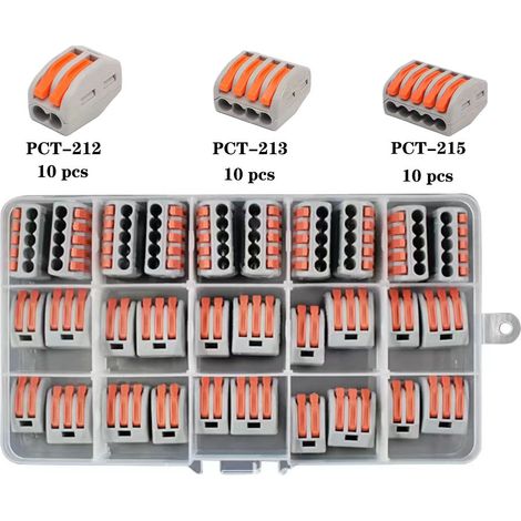 Connection Terminals, 300 Pcs Electrical Connector Clamps with Operating Lever, Compact Automatic Electrical Connection Terminal, 10 Pcs 2-Way Clamps, 10 Pcs 3-Way Clamps, 10 Pcs 5-Way Clamps