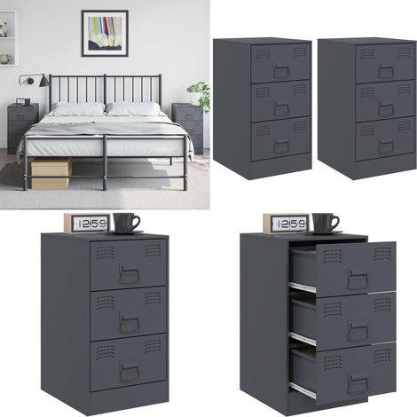 Nachttische 2 Stk. Anthrazit 34,5x39x62 cm Stahl - Nachttisch - Schreibtisch - Wohnzimmer Dekoration - Sideboard - Beistelltisch - Home & Living (1/5)