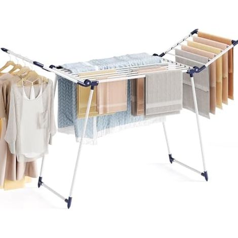 Étendoir à Linge Intérieur Pliable - Séchoir à Linge Intérieur sur Pied Pliable, Etendoir Linge Solide et Inoxydable - 175 x 105 x 60 cm - pour vêtements, Serviettes et draps,Blanc (1/5)
