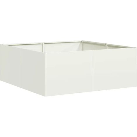 Jardinière carrée moderne pour jardin balcon 80 x 80 x 30 cm avec fond ouvert esthétique en acier blanc (1/5)