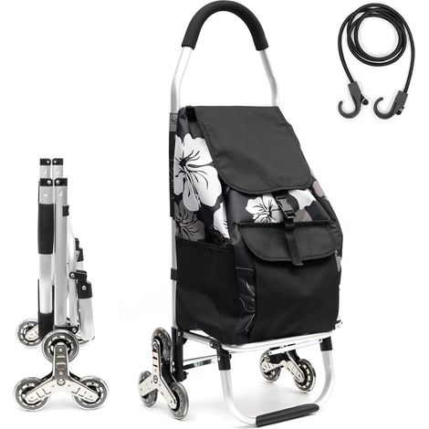 Foldable Shopping Trolley with 6 Wheels with Stair Lift, Removable Bag and Adjustable Elastic Cord, 2 Extra Pockets, Maximum Capacity 50 kg, 45 L (1/5)